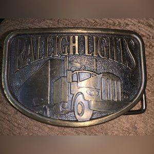 Vintage Raleigh Lights Tobacco Cigarettes‎ Semi Truck Trucker Brass Belt Buckle